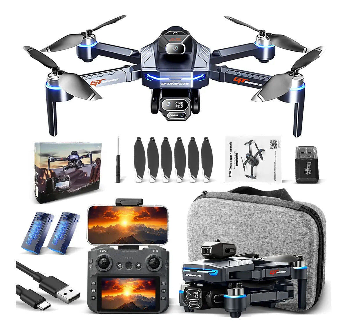 Drone Profesional Gt8 Plegable Doble Cámara 4k Hd Wifi Rc