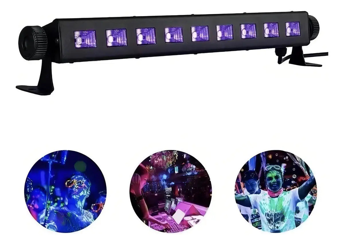 Barra luz negra UV LED 27W con 9 luces para efecto fluorescente en fiestas