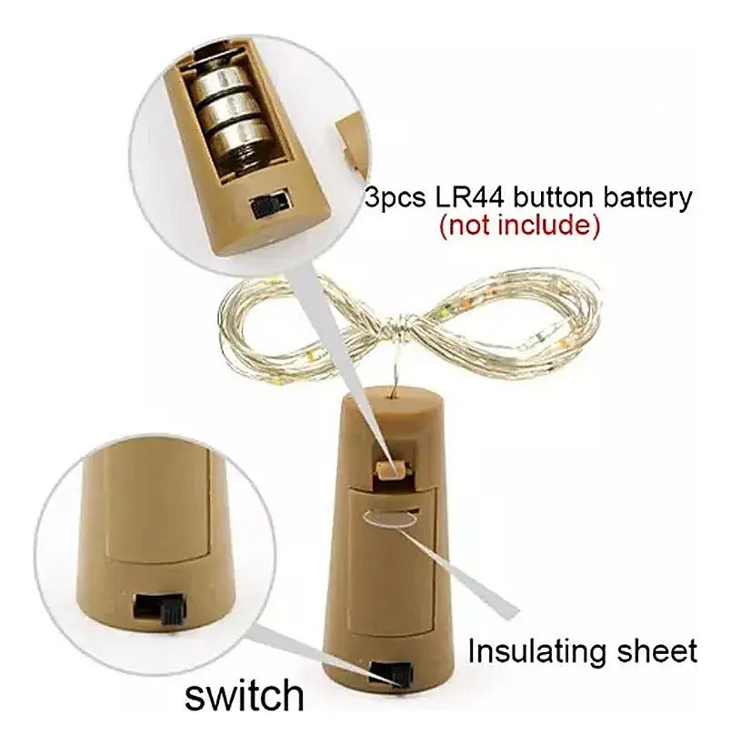 Luces LED con corcho para botella y decoración navideña