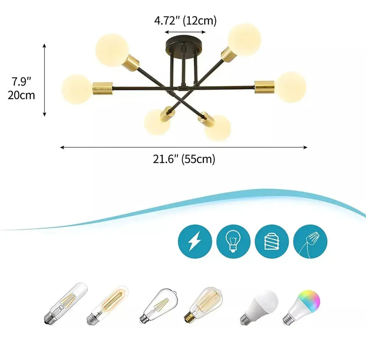 Lámpara de Techo Moderna 6 Luces E27 Brazos Giratorios
