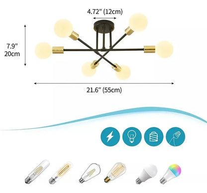 Lámpara de Techo Moderna 6 Luces E27 Brazos Giratorios