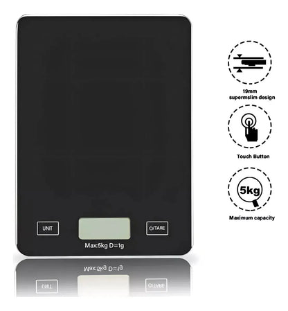 Báscula digital de cocina de alta precisión de 5 kg, color negro