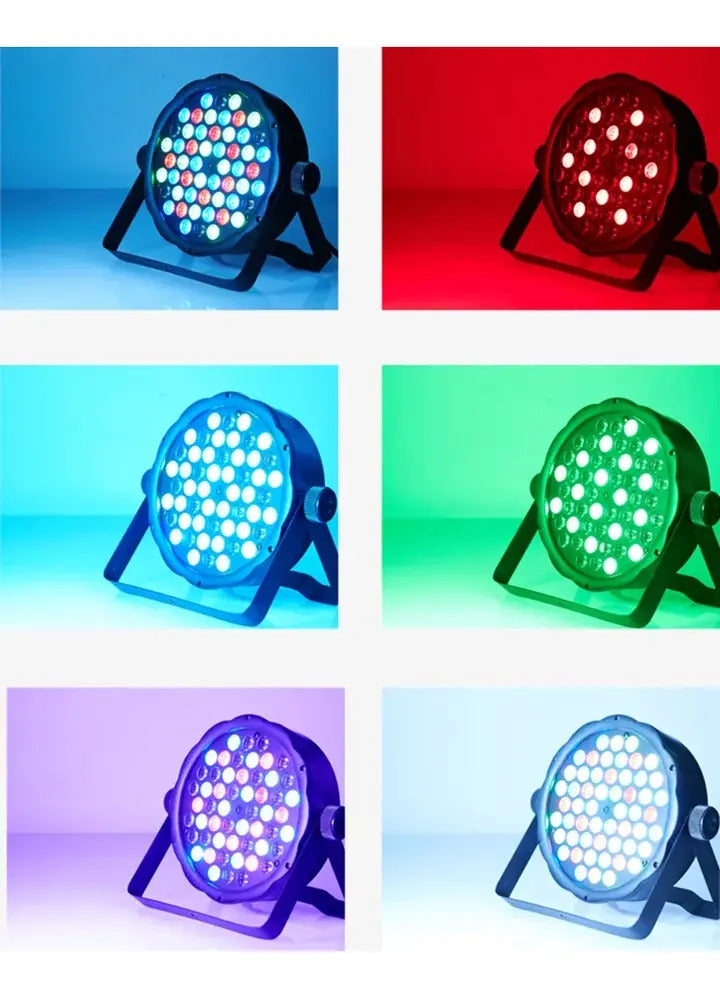 Foco PAR RGBW proyectando luces rojas, verdes, azules y blancas