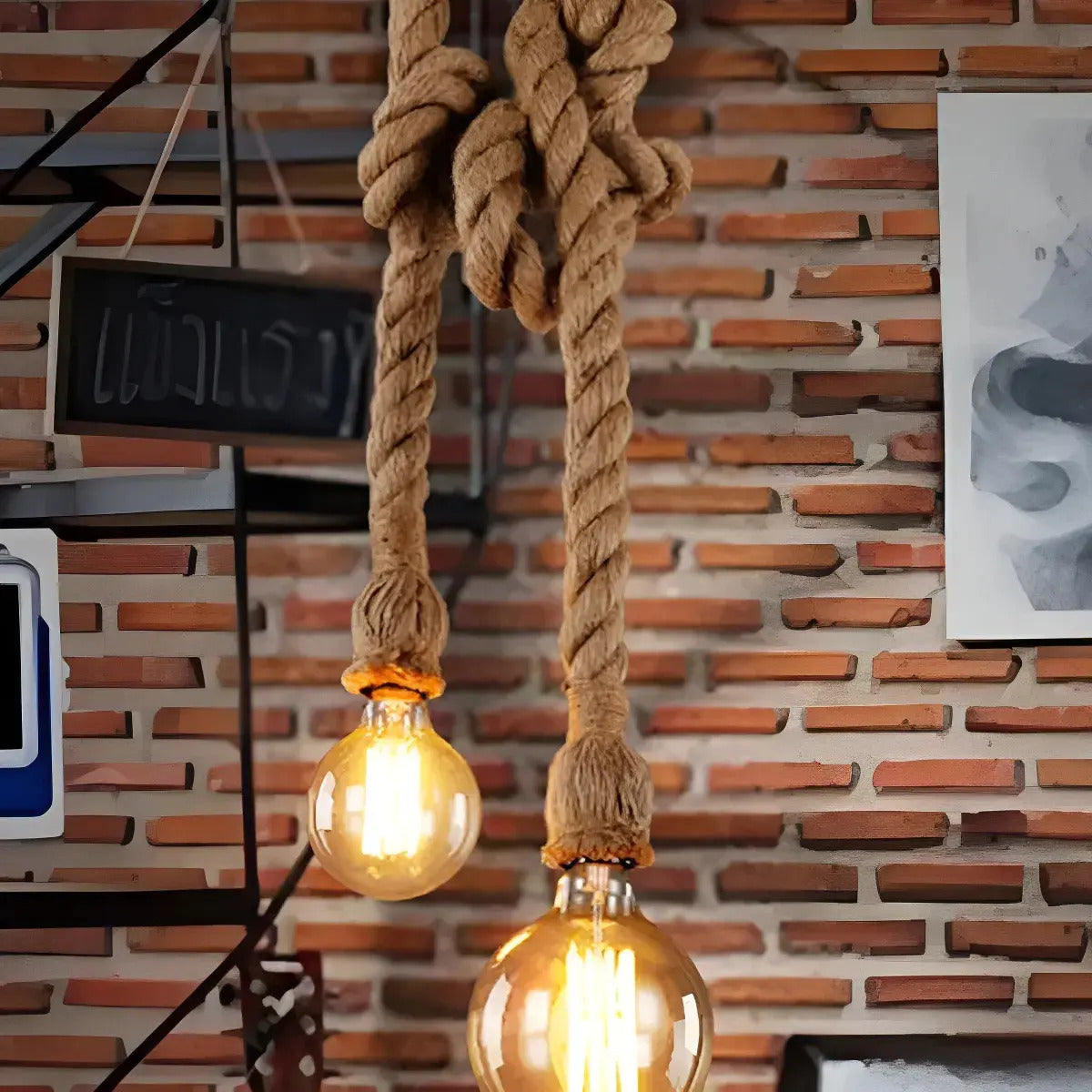 Lampara Doble Soquete Vintage Cuerda Soga Colgante