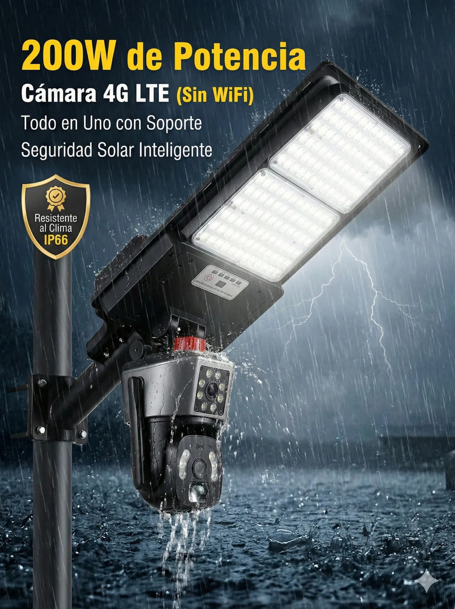 Foco Solar LED 200W con Camara 4G PTZ y Control Remoto para Exterior