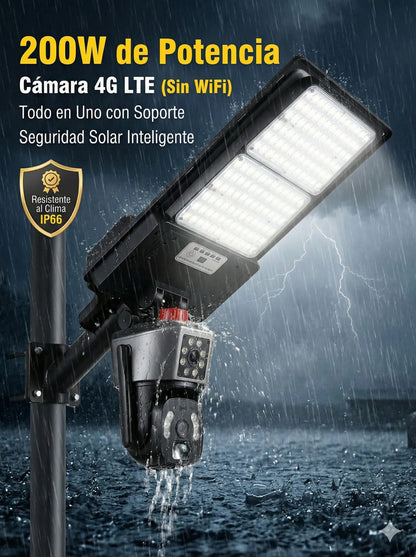 Foco Solar LED 200W con Camara 4G PTZ y Control Remoto para Exterior