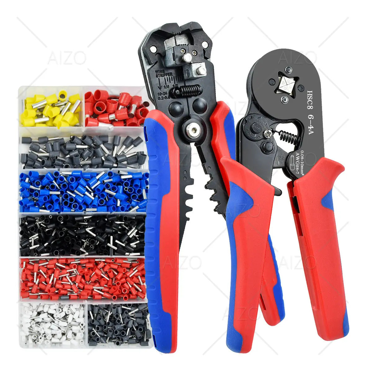 Crimpeadora de trinquete y alicate pelacables con terminales surtidos