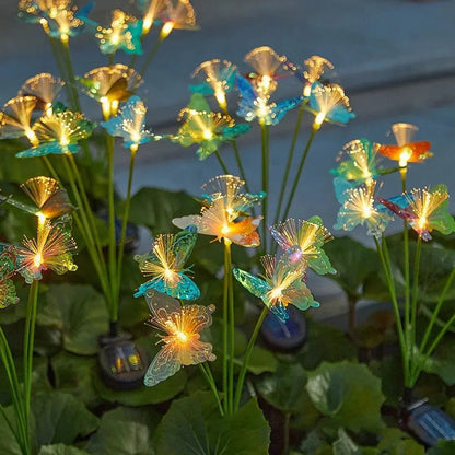 Pack 2 Estacas Solares Mariposa 6 Led Luz Cálida Exterior