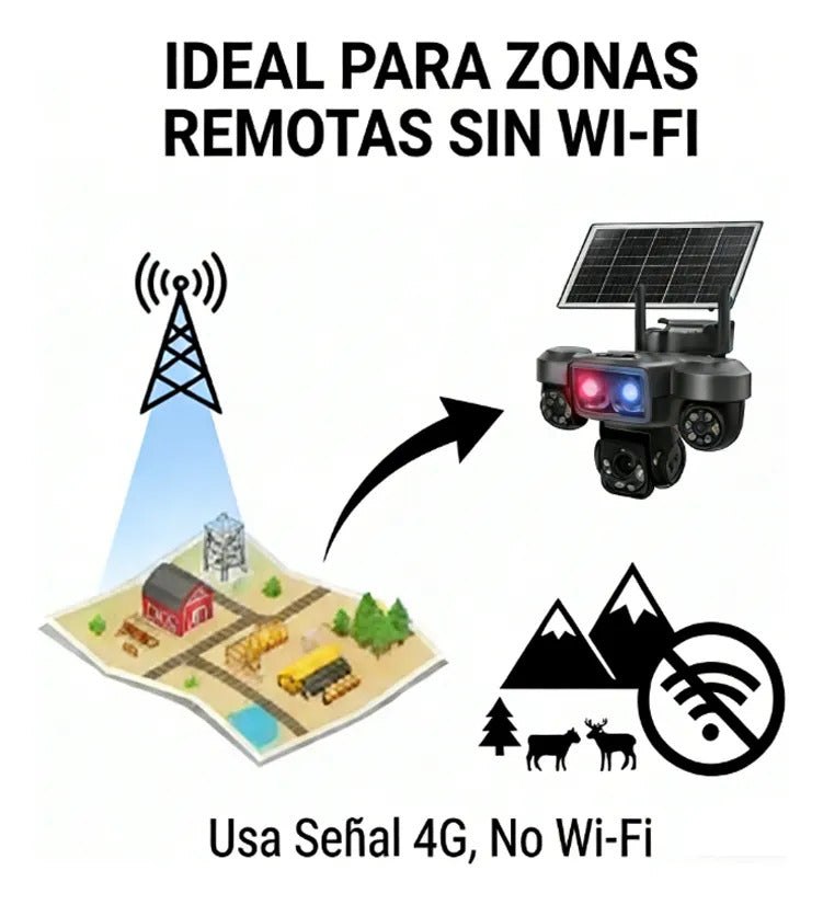Cámara Solar 4g Ptz Triple Lente 4k Alarma Inteligente