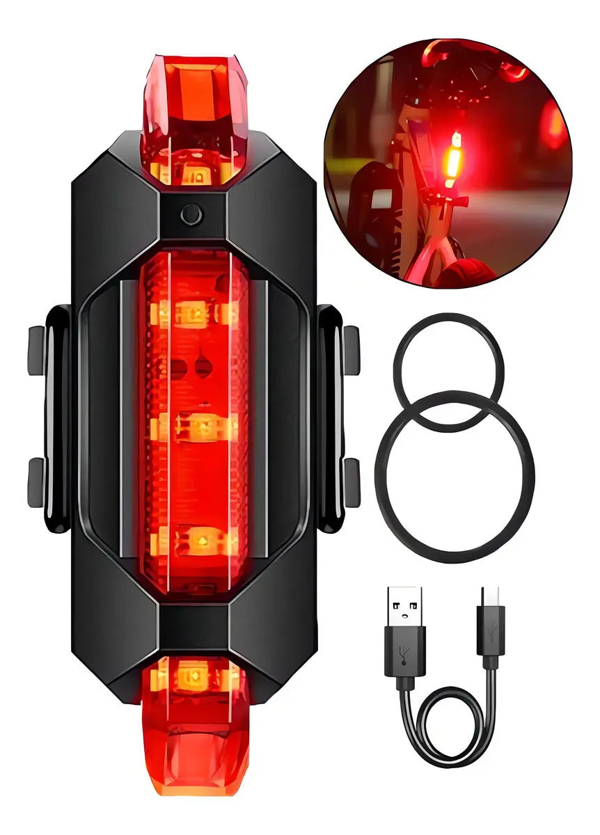 Luz roja de seguridad para bicicleta con bandas y cargador USB