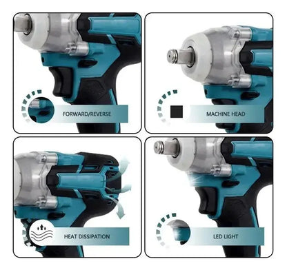 Funciones de giro reversible, ventilación y luz LED de llave de impacto
