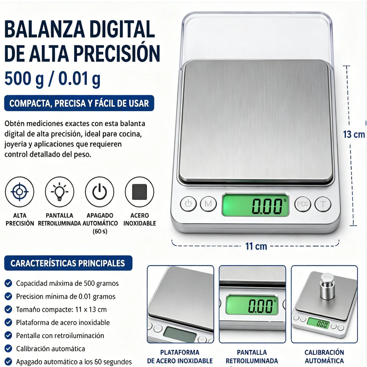 Balanza Digital 500g Precisión Cocina Joyería Portátil