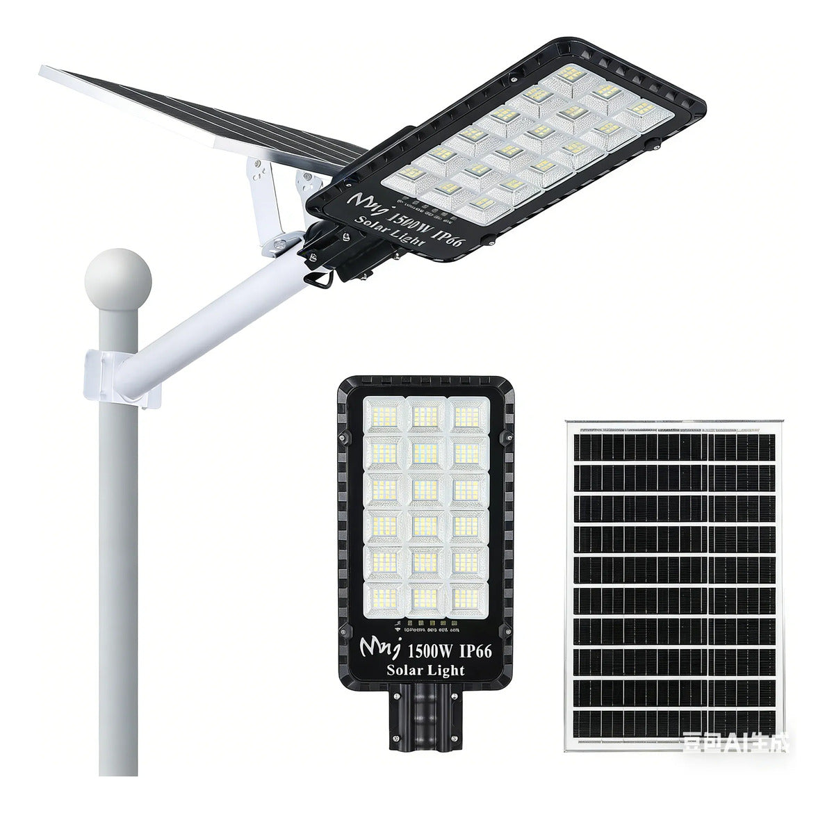 Foco Solar LED 1500W con Panel Solar 58x35cm Bateria 30Ah IP66