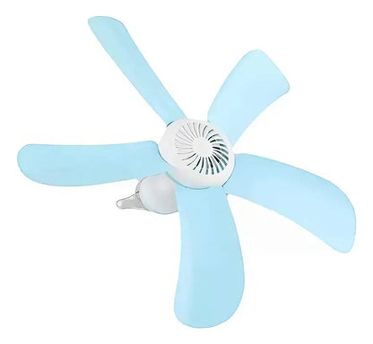 Vista inferior del ventilador colgante compacto para dormitorio y oficina
