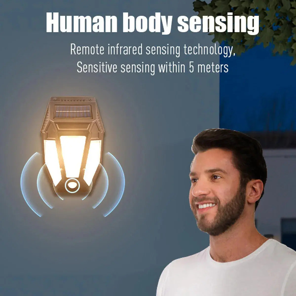 Farol Solar De Pared + Sensor Movimiento Luz Cálida Exterior