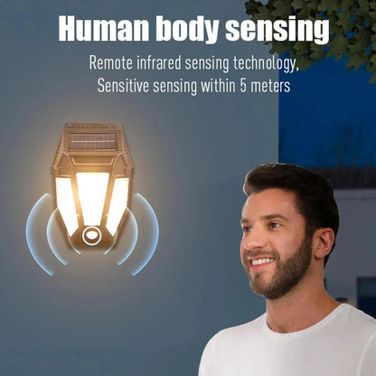 Farol Solar De Pared + Sensor Movimiento Luz Cálida Exterior