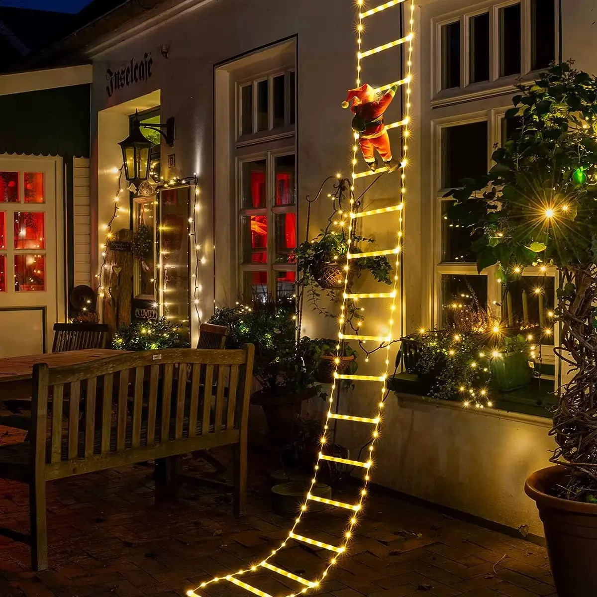 Luces Navidad Papá Noel Escalando Escalera LED Solar 1,5 m para Decoración
