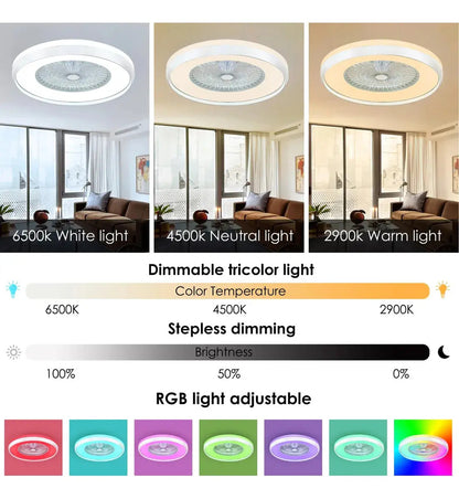 Luz regulable blanca, neutra, cálida y RGB del ventilador de techo de 24 pulgadas