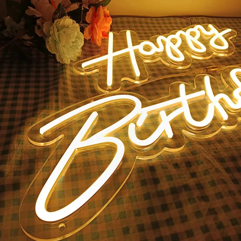 Letrero Neón LED Happy Birthday Luz para Fiesta 220V