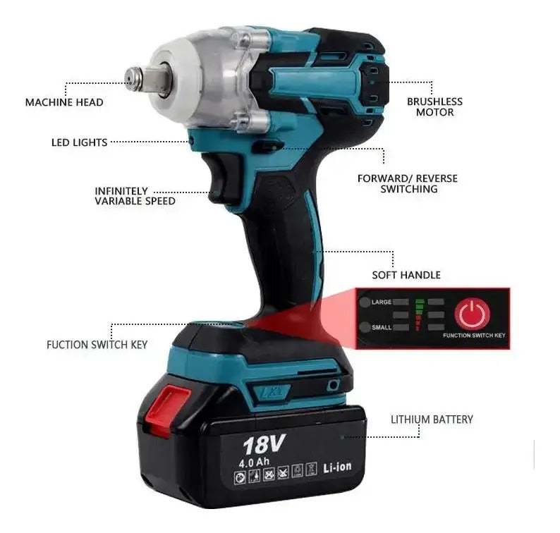 Partes de llave de impacto sin escobillas con luz LED y velocidad variable