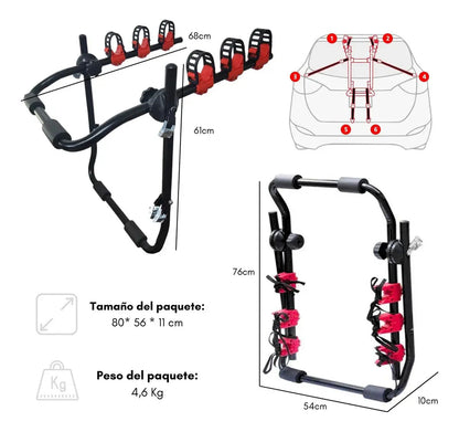 Portabicicletas para Auto para 3 Bicicletas con Correas