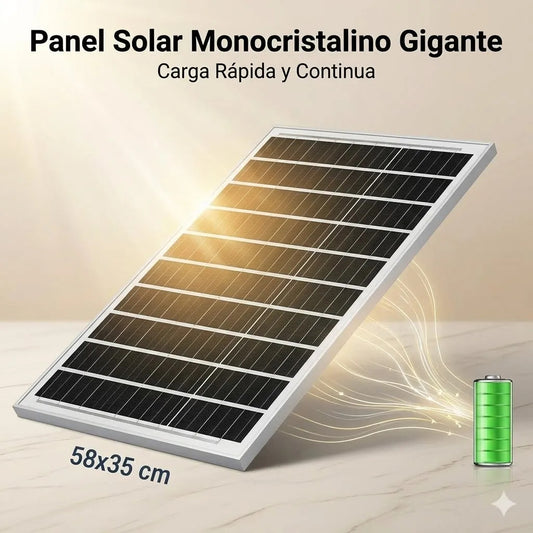 Foco Solar LED 1500W con Panel Solar 58x35cm Bateria 30Ah IP66
