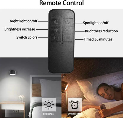 Lámpara LED De Pared Inalámbrica Magnética 360° Con Control Remoto Recargable