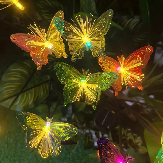 Pack 2 estacas solares mariposa con luz cálida multicolor para jardín