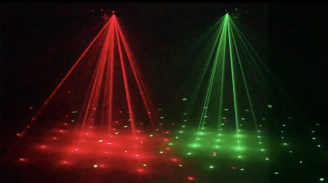 Efectos láser rojo y verde de la luz móvil para fiestas