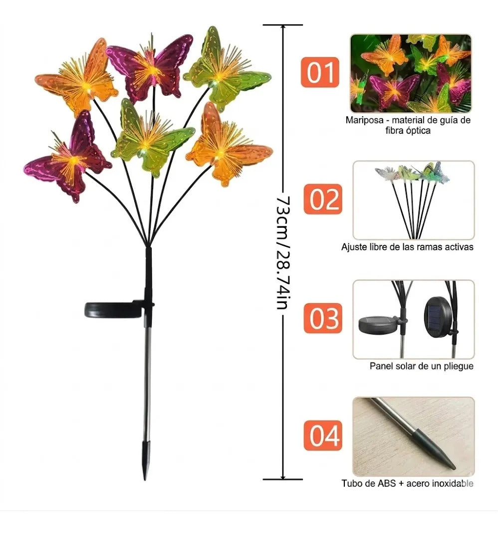 Pack 2 Estacas Solares Mariposa 6 Led Luz Cálida Exterior