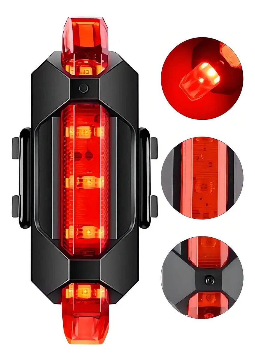 Foco trasero recargable con LED centrales y laterales rojos