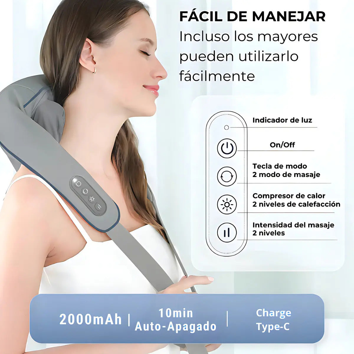 Masajeador Cervical 4d Portátil Con Calor Infrarrojo