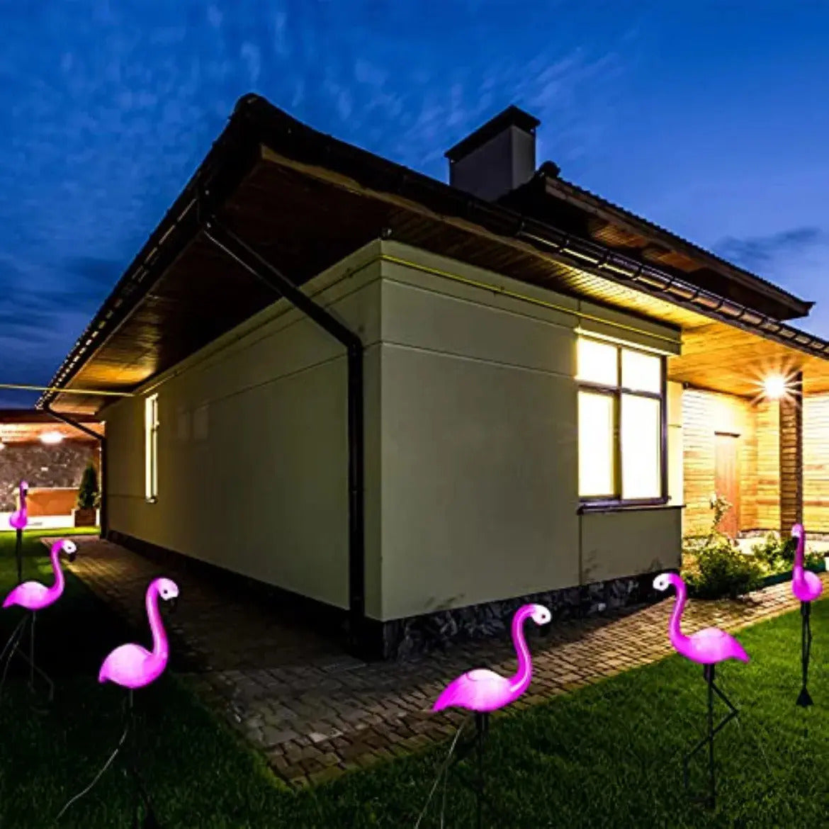 Pack 3 Estacas Solares Flamenco Rosado LED Jardin