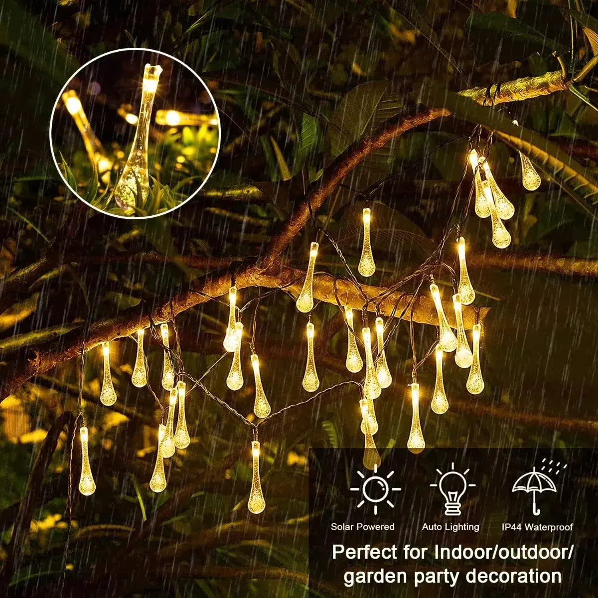 Guirnalda Solar 7m 30 LED Gotas de Agua IP65