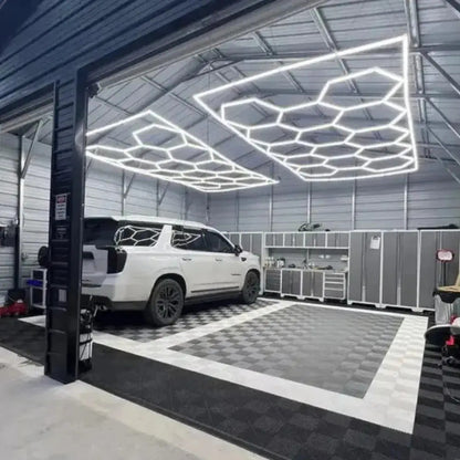 Lámpara LED De Techo Hexagonal 14 Módulos 220V Para Taller Garaje Lavadero Auto
