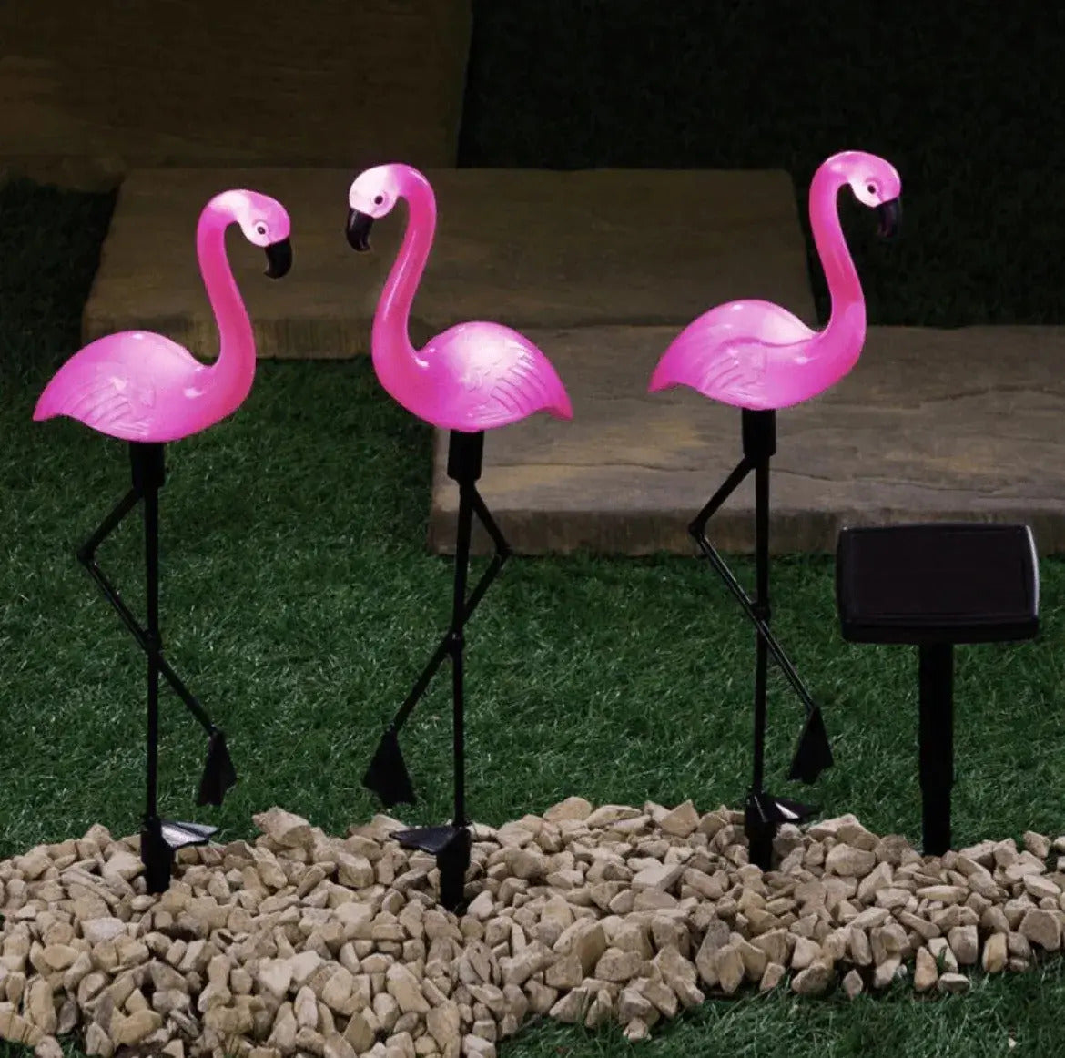 Pack 3 Estacas Solares Flamenco Rosado LED Jardin