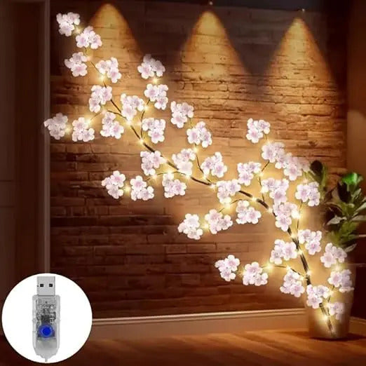Guirnalda LED de flores de cerezo con conexión USB en ambiente interior