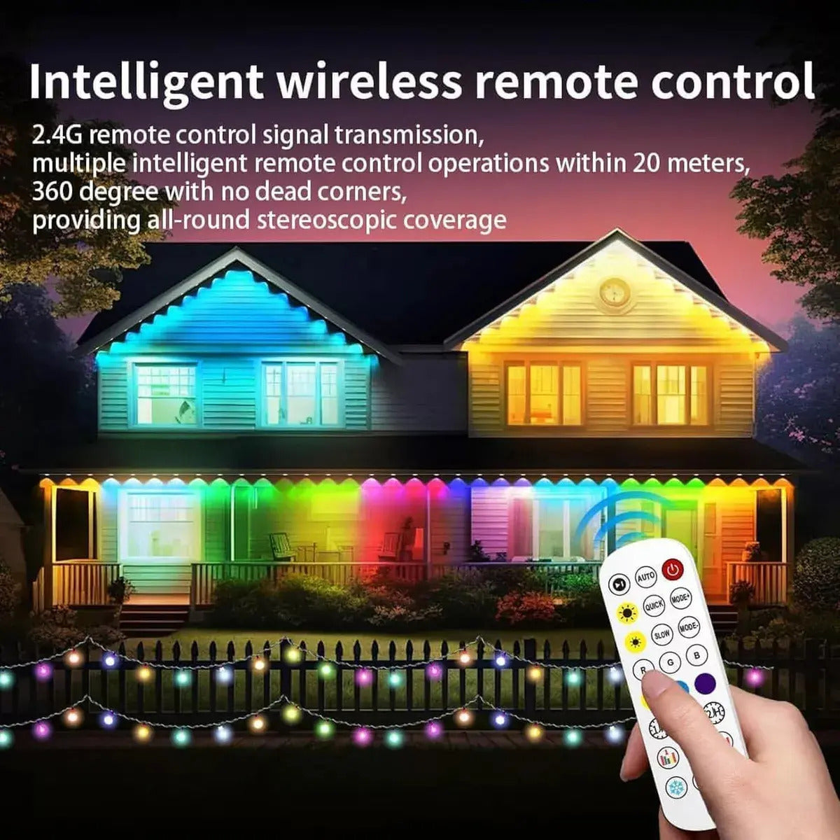 Cadena LED RGBIC Exterior 15 m con App y Control Remoto IP67 para Navidad Fiesta
