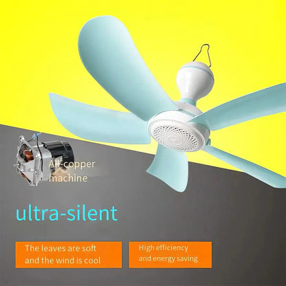 Mini ventilador colgante de 25 W blanco con cinco aspas celestes