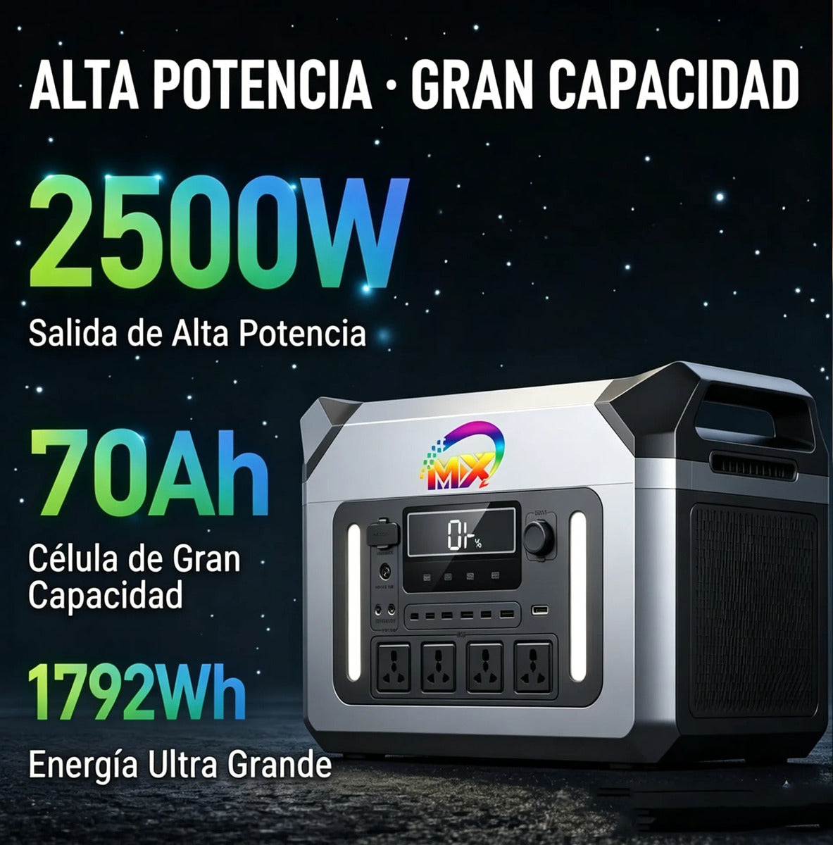 Estación de Energía Portátil 2500W 1792Wh con Carga Inalámbrica MXR