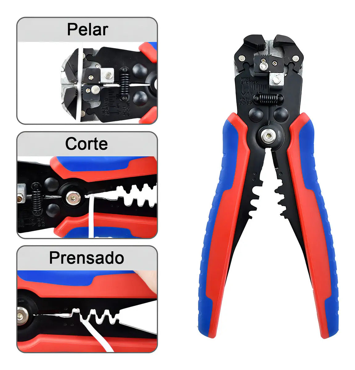 Pelacables multifunción para pelar cortar y prensar conductores