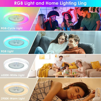 Funciones de luz RGB, luz blanca y luz cálida del ventilador de techo