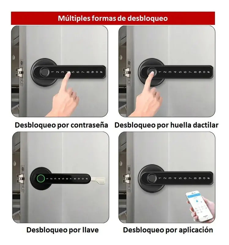 Métodos de apertura de cerradura por clave, huella, llave y app