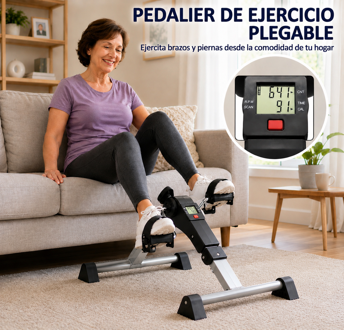 Pedalera de Ejercicio Plegable con Monitor LCD para Casa y Oficina
