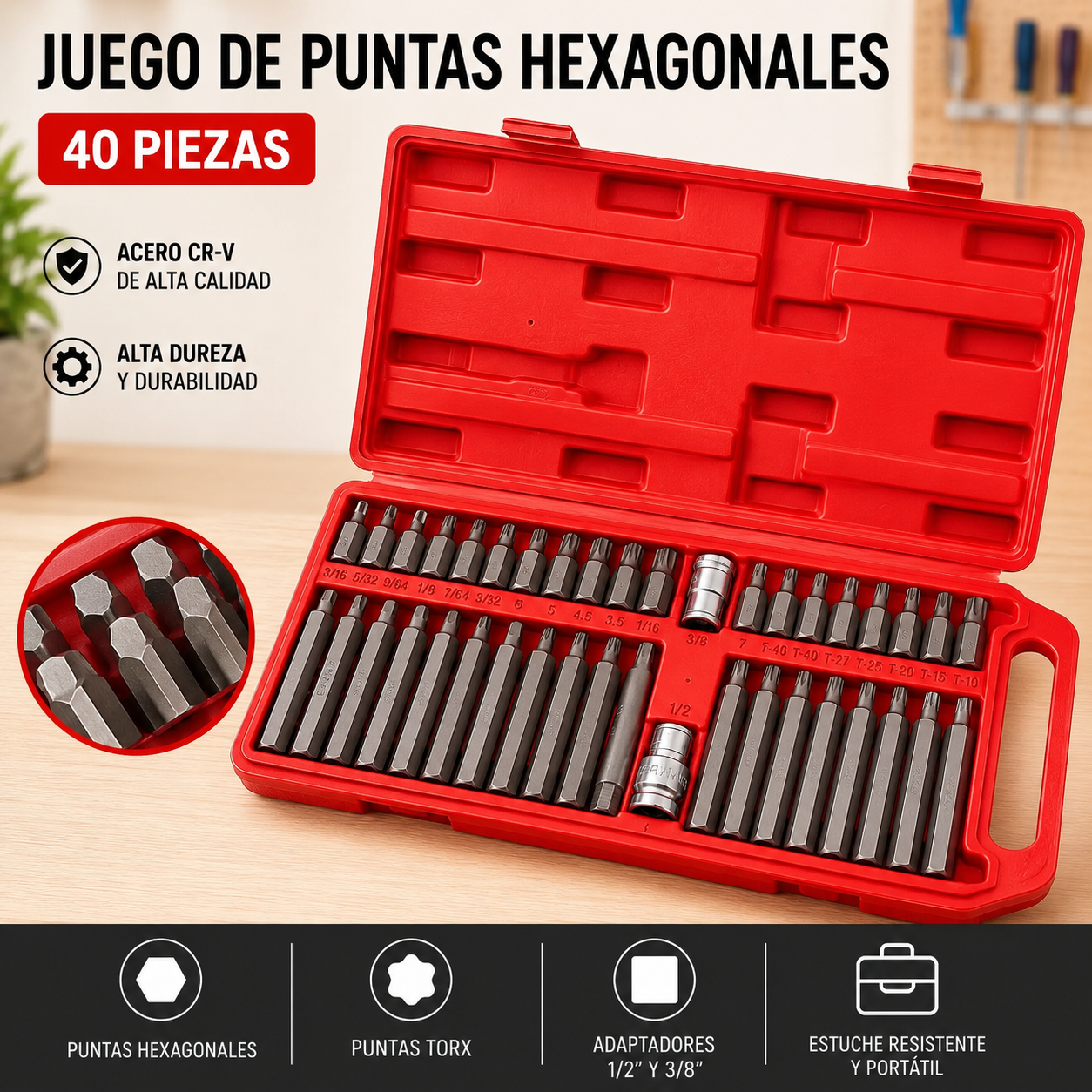Set 40 Piezas Puntas Dados Torx Allen Spline XZN