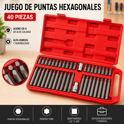 Set 40 Piezas Puntas Dados Torx Allen Spline XZN