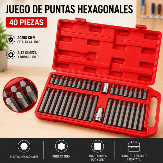 Set 40 Piezas Puntas Dados Torx Allen Spline XZN