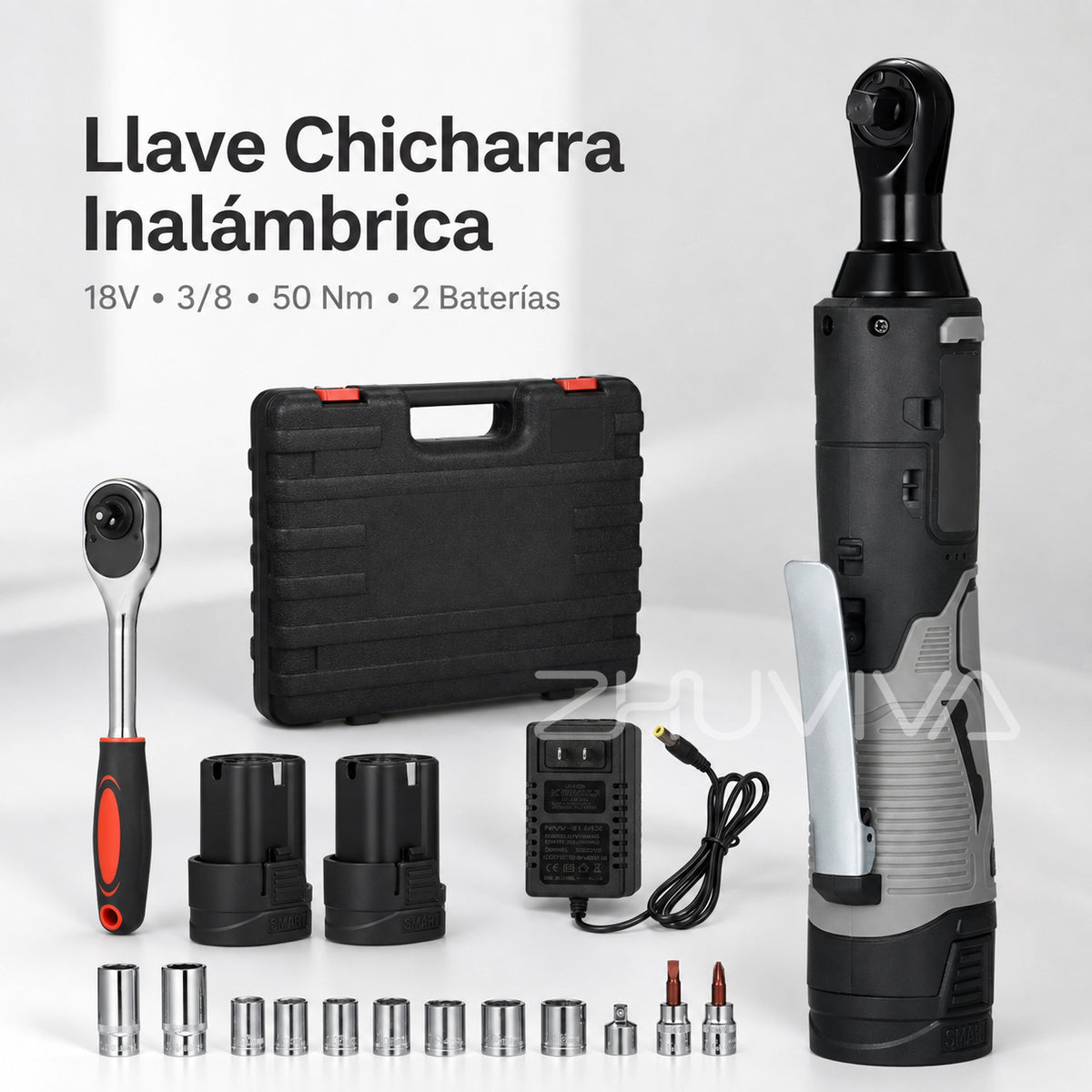 Kit de llave chicharra inalámbrica 18V 3/8 con 2 baterías y accesorios