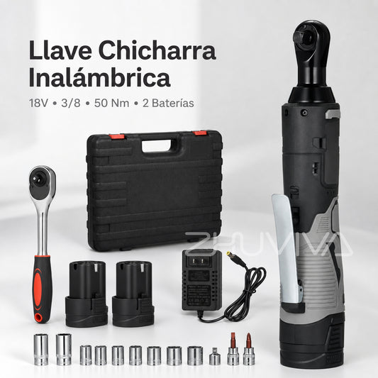 Kit de llave chicharra inalámbrica 18V 3/8 con 2 baterías y accesorios