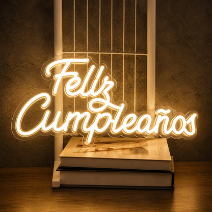 Letrero LED Feliz Cumpleaños de luz cálida como decoración para pared o mesa